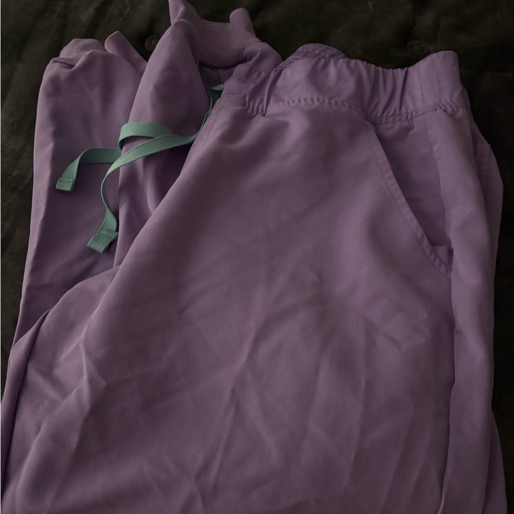 Figs lilac Scrub Pant joggers with Teal Drawstring